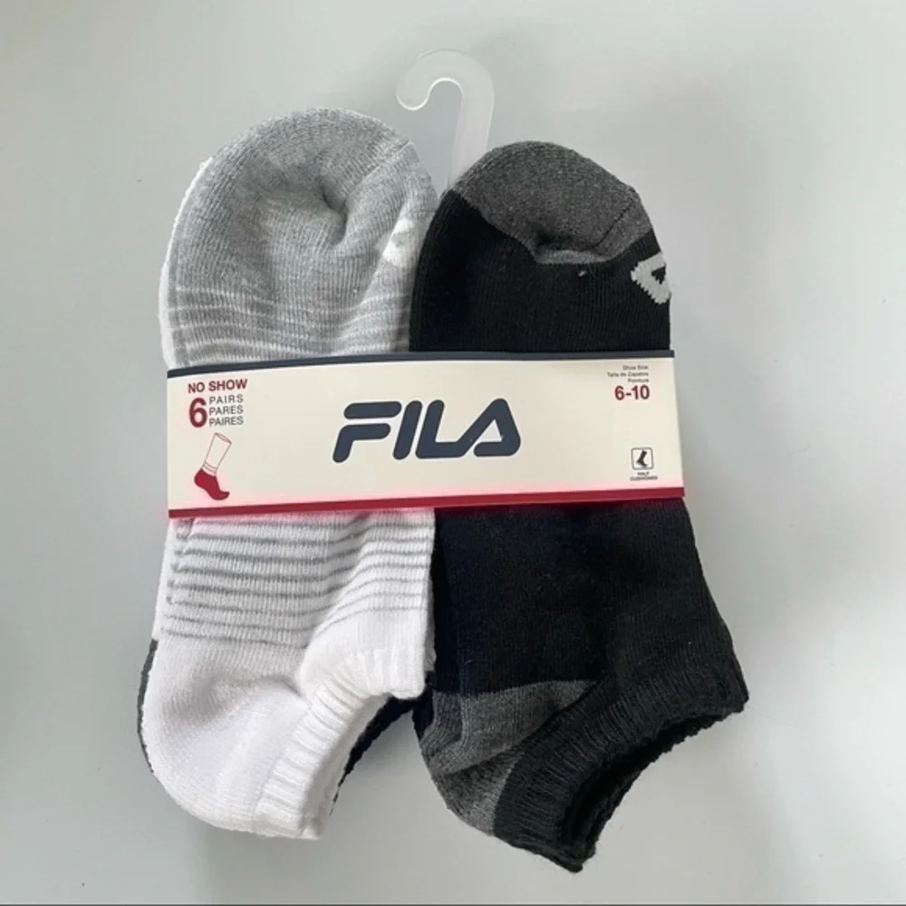Fila women’s no show socks 6 pairs size 4-10 white gray black